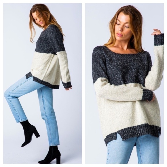 Charcoal Knit Color Block Sweater - Picture 2 of 5